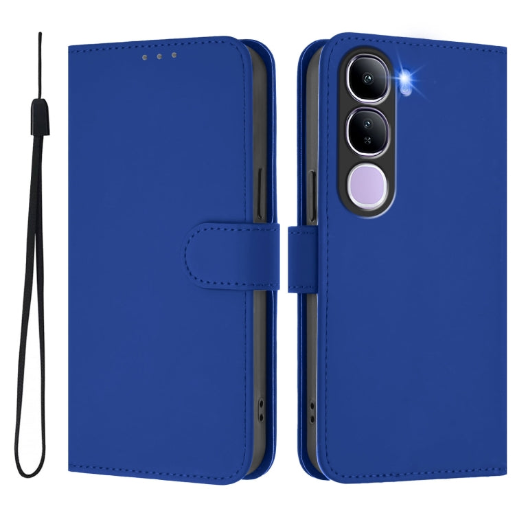 For vivo V40 Lite 5G IDN Skin Feel Solid Color Leather Phone Case with Lanyard