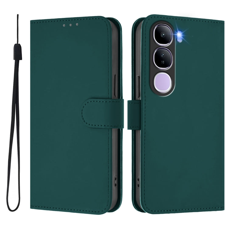 For vivo V40 Lite 5G IDN Skin Feel Solid Color Leather Phone Case with Lanyard
