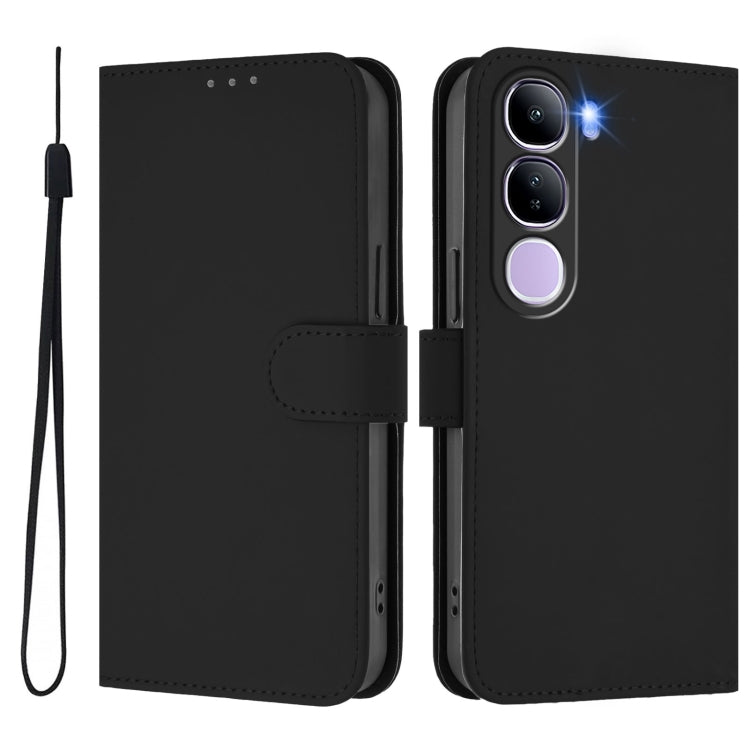 For vivo V40 Lite 5G IDN Skin Feel Solid Color Leather Phone Case with Lanyard