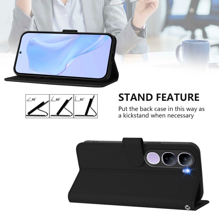 For vivo V40 Lite 5G IDN Skin Feel Solid Color Leather Phone Case with Lanyard