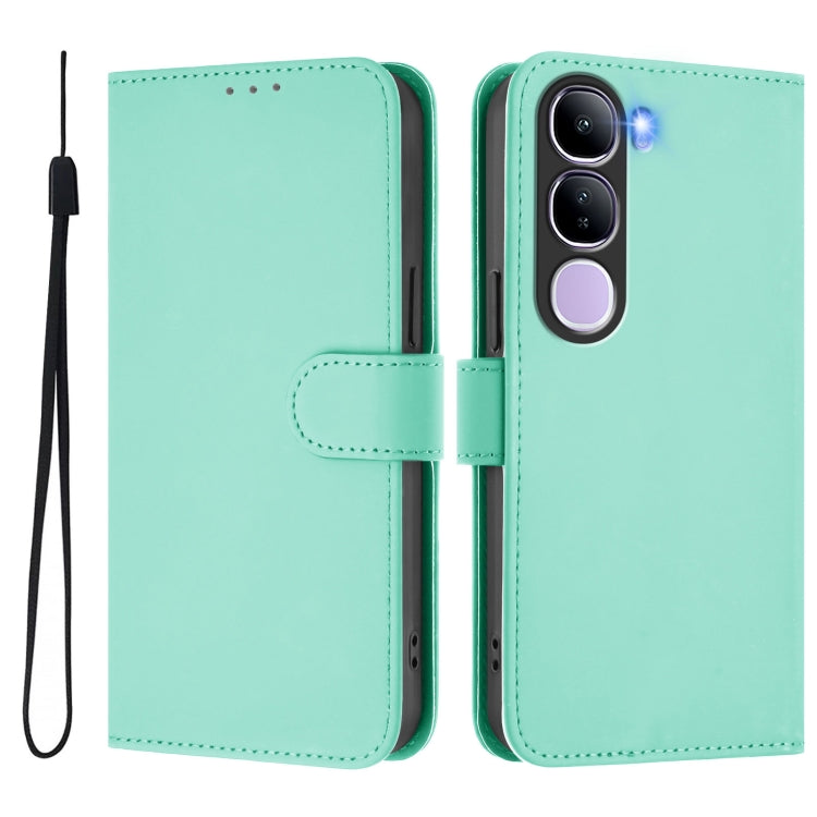 For vivo V40 Lite 5G IDN Skin Feel Solid Color Leather Phone Case with Lanyard