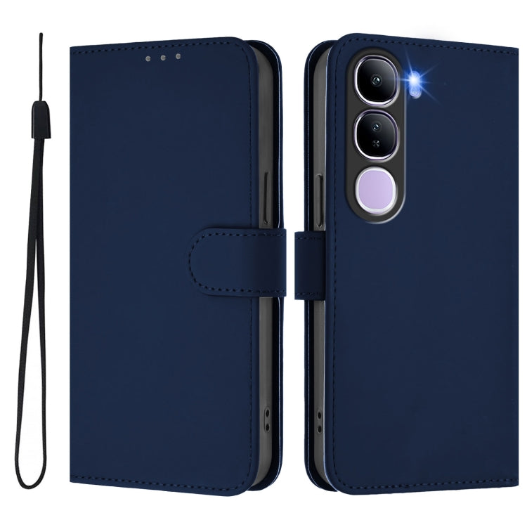 For vivo V40 Lite 5G IDN Skin Feel Solid Color Leather Phone Case with Lanyard
