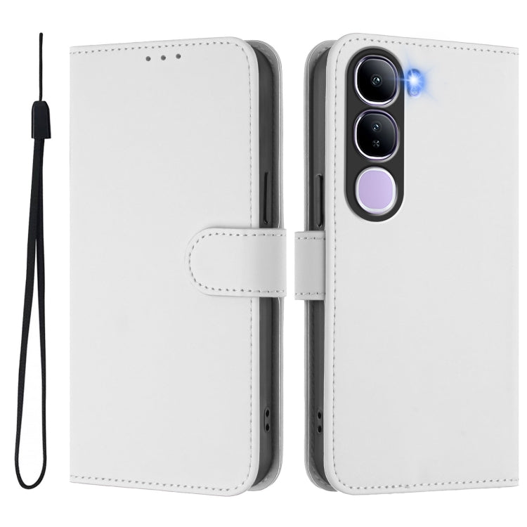 For vivo V40 Lite 5G IDN Skin Feel Solid Color Leather Phone Case with Lanyard