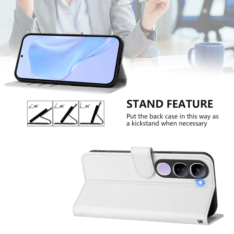 For vivo V40 Lite 5G IDN Skin Feel Solid Color Leather Phone Case with Lanyard