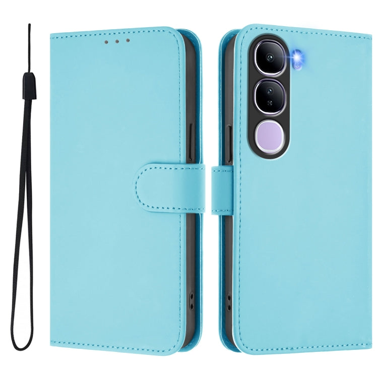 For vivo V40 Lite 5G IDN Skin Feel Solid Color Leather Phone Case with Lanyard