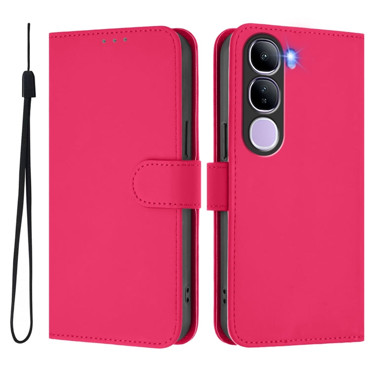 For vivo V40 Lite 5G IDN Skin Feel Solid Color Leather Phone Case with Lanyard