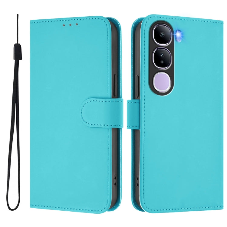 For vivo V40 Lite 5G IDN Skin Feel Solid Color Leather Phone Case with Lanyard