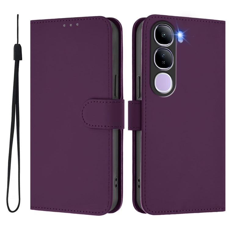 For vivo V40 Lite 5G IDN Skin Feel Solid Color Leather Phone Case with Lanyard