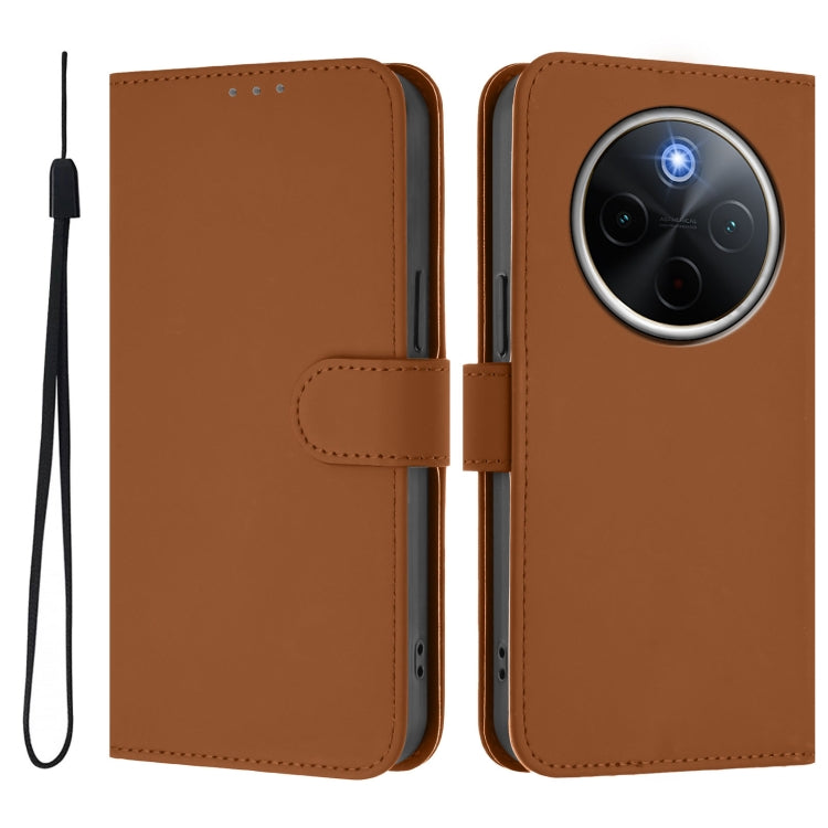 For vivo Y300 Pro Skin Feel Solid Color Leather Phone Case with Lanyard