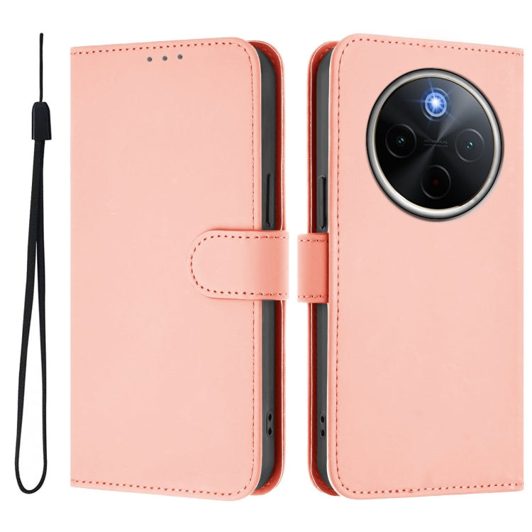 For vivo Y300 Pro Skin Feel Solid Color Leather Phone Case with Lanyard