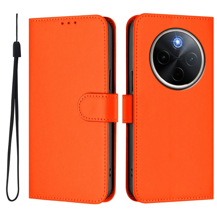 For vivo Y300 Pro Skin Feel Solid Color Leather Phone Case with Lanyard