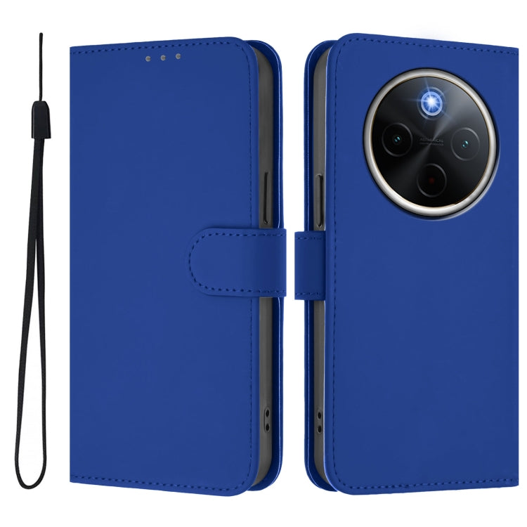 For vivo Y300 Pro Skin Feel Solid Color Leather Phone Case with Lanyard