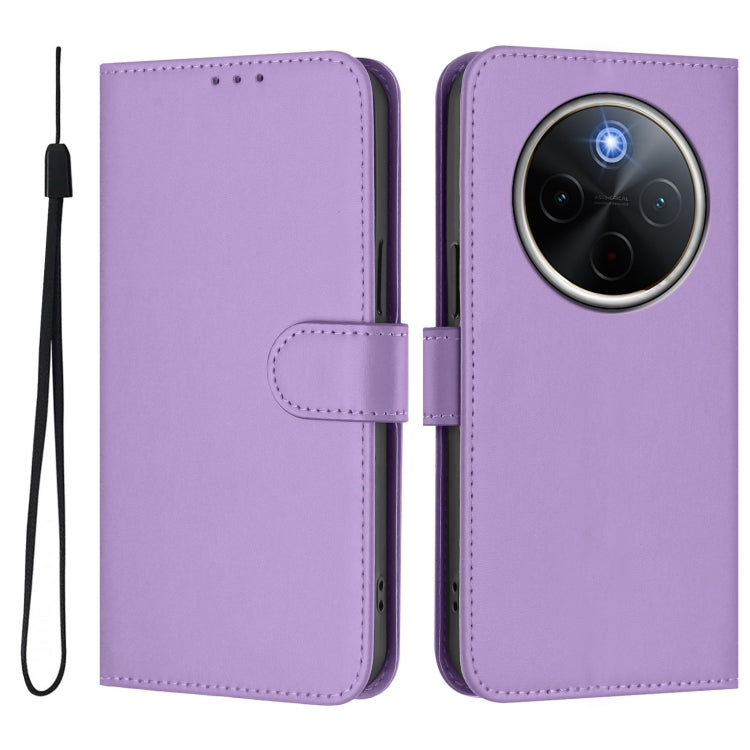 For vivo Y300 Pro Skin Feel Solid Color Leather Phone Case with Lanyard
