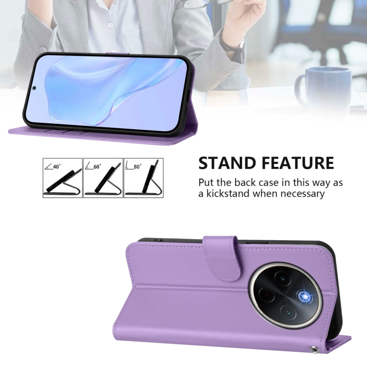For vivo Y300 Pro Skin Feel Solid Color Leather Phone Case with Lanyard