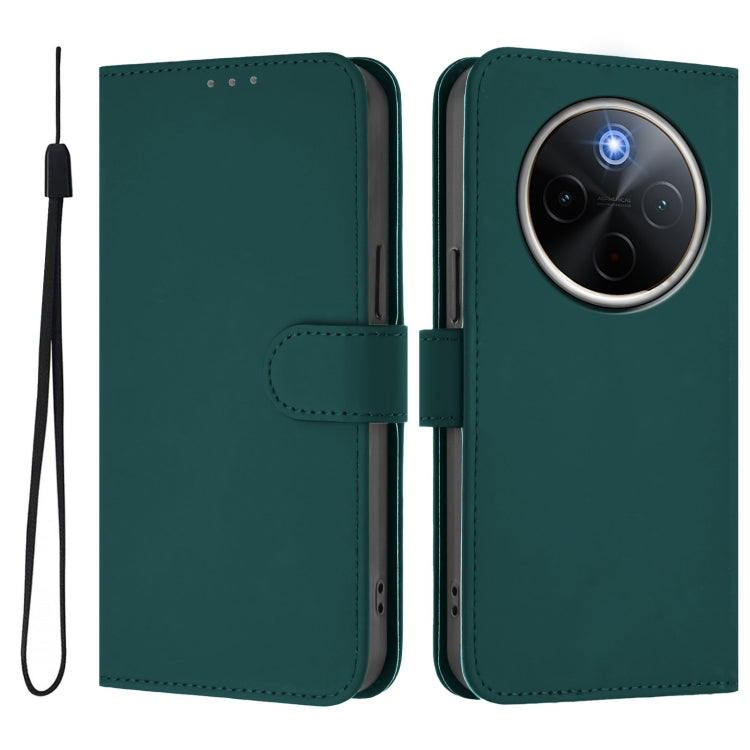 For vivo Y300 Pro Skin Feel Solid Color Leather Phone Case with Lanyard