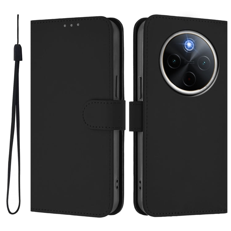 For vivo Y300 Pro Skin Feel Solid Color Leather Phone Case with Lanyard