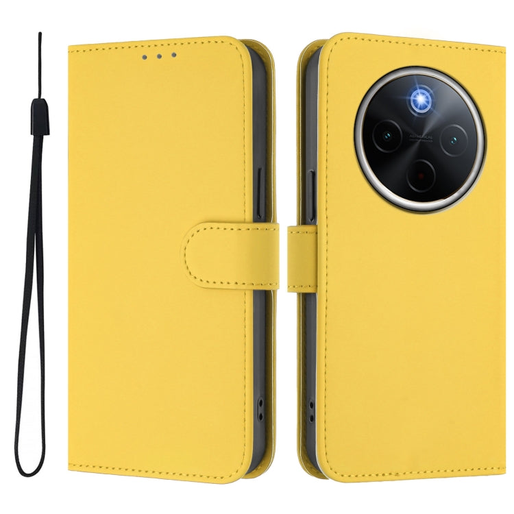 For vivo Y300 Pro Skin Feel Solid Color Leather Phone Case with Lanyard