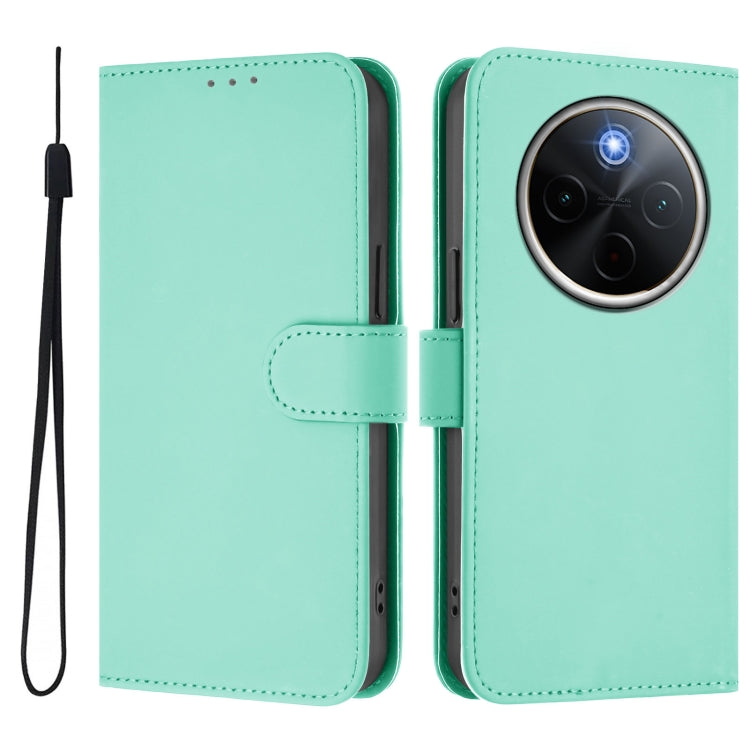 For vivo Y300 Pro Skin Feel Solid Color Leather Phone Case with Lanyard