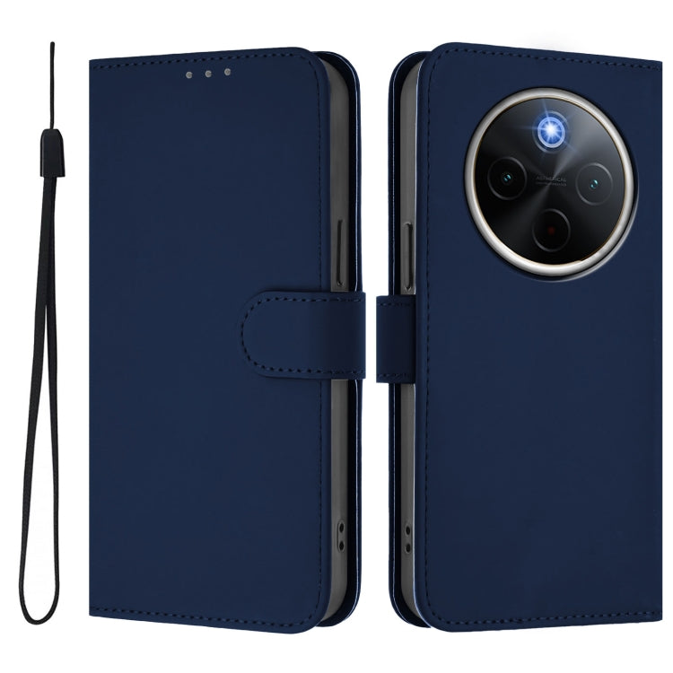 For vivo Y300 Pro Skin Feel Solid Color Leather Phone Case with Lanyard