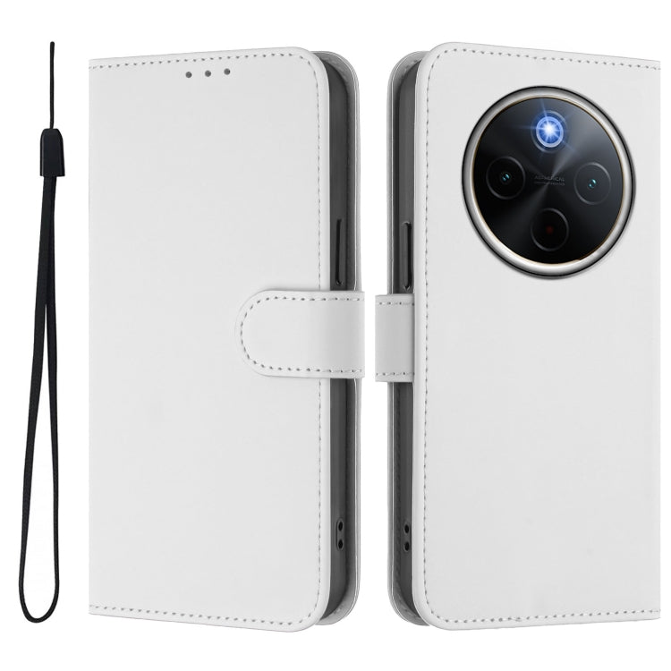 For vivo Y300 Pro Skin Feel Solid Color Leather Phone Case with Lanyard