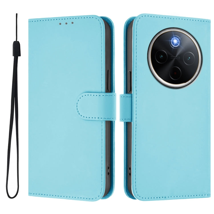 For vivo Y300 Pro Skin Feel Solid Color Leather Phone Case with Lanyard