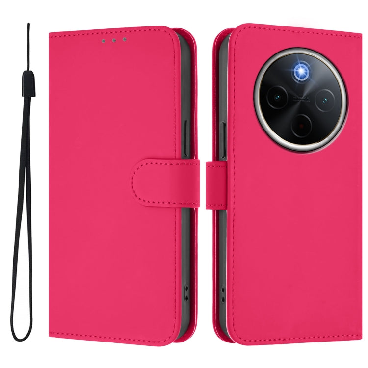 For vivo Y300 Pro Skin Feel Solid Color Leather Phone Case with Lanyard