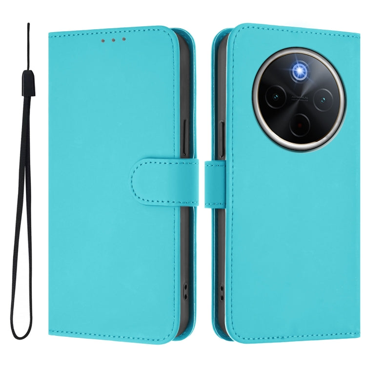 For vivo Y300 Pro Skin Feel Solid Color Leather Phone Case with Lanyard