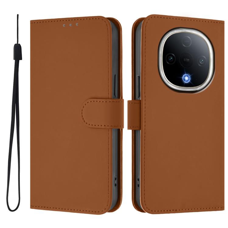 For vivo Y300 Skin Feel Solid Color Leather Phone Case with Lanyard