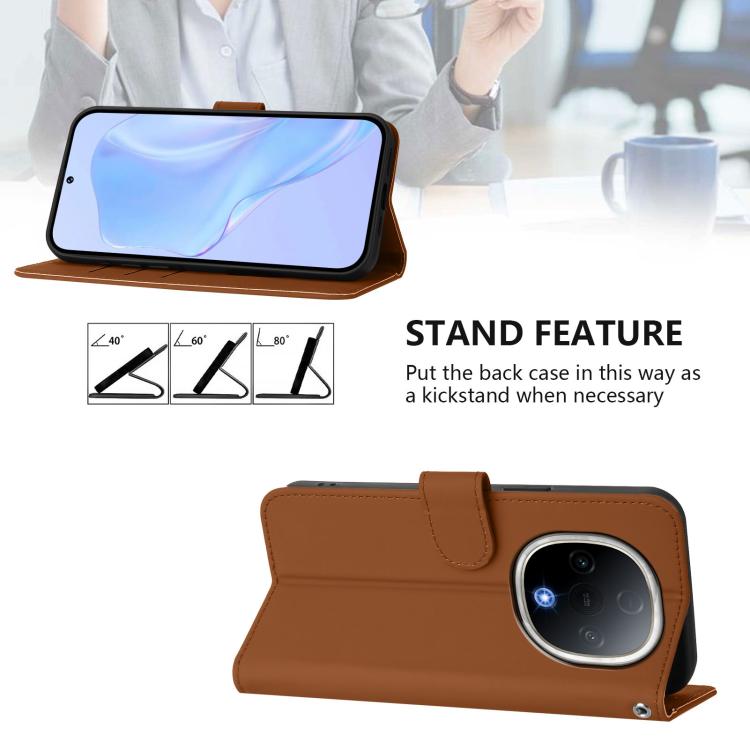 For vivo Y300 Skin Feel Solid Color Leather Phone Case with Lanyard