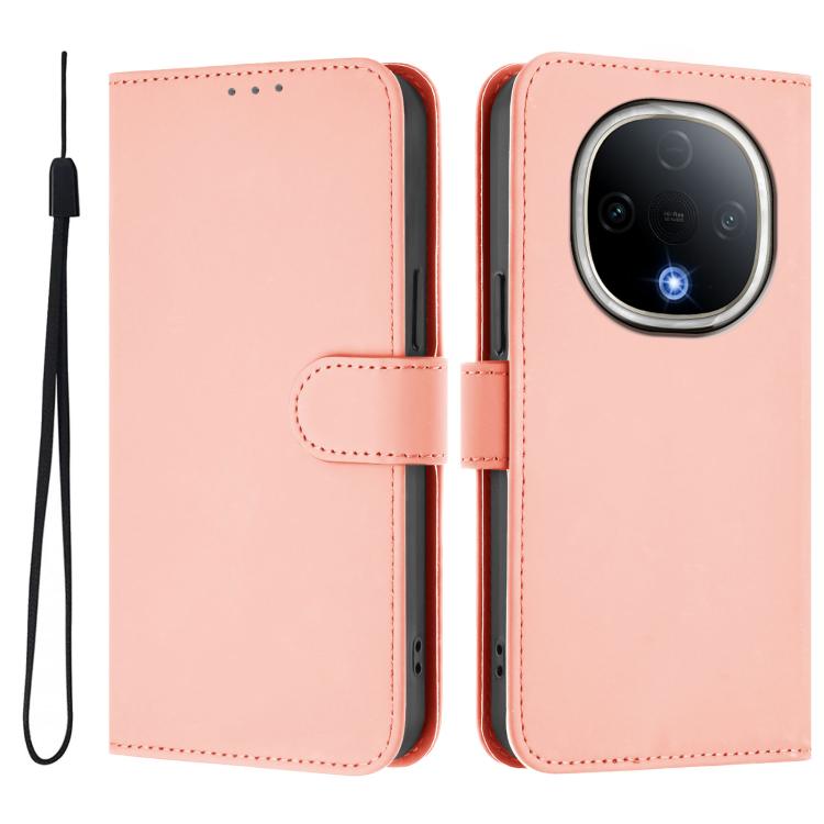For vivo Y300 Skin Feel Solid Color Leather Phone Case with Lanyard