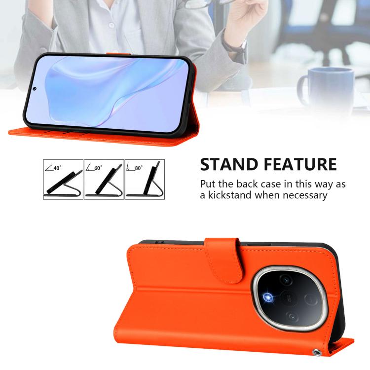 For vivo Y300 Skin Feel Solid Color Leather Phone Case with Lanyard