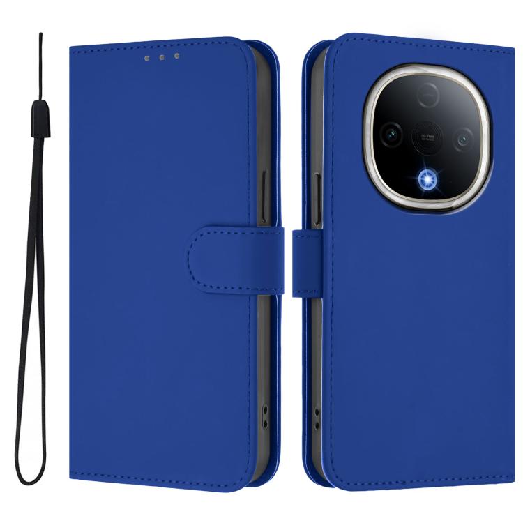 For vivo Y300 Skin Feel Solid Color Leather Phone Case with Lanyard