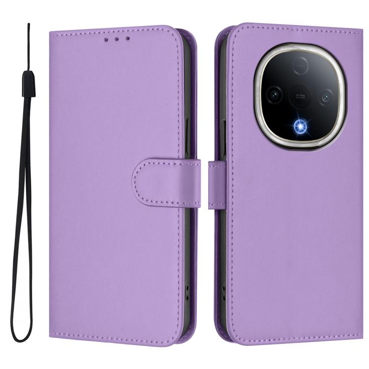 For vivo Y300 Skin Feel Solid Color Leather Phone Case with Lanyard
