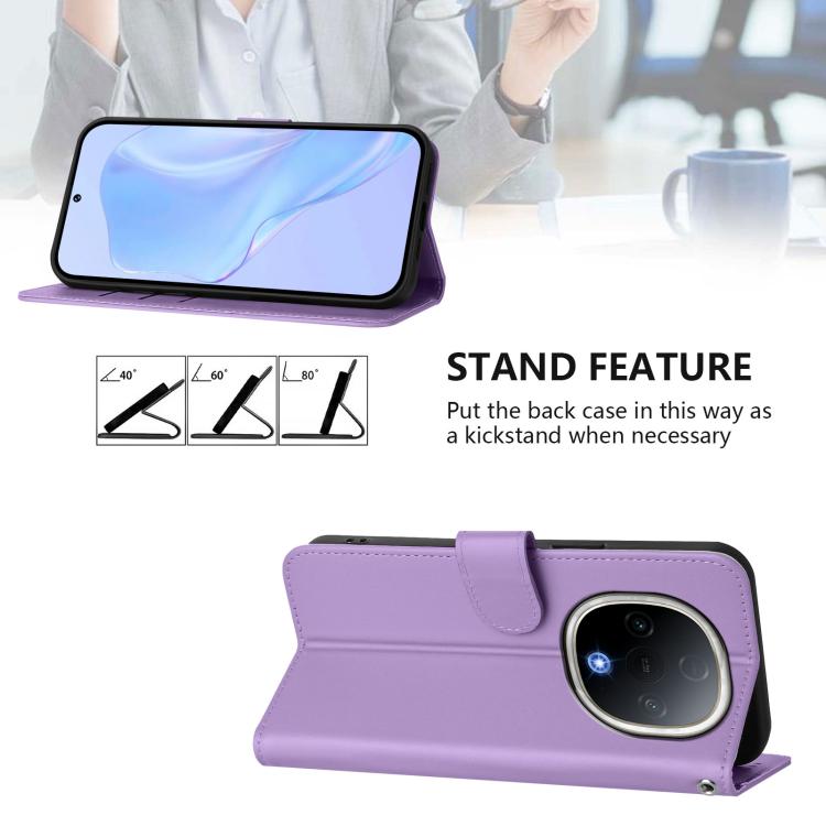 For vivo Y300 Skin Feel Solid Color Leather Phone Case with Lanyard