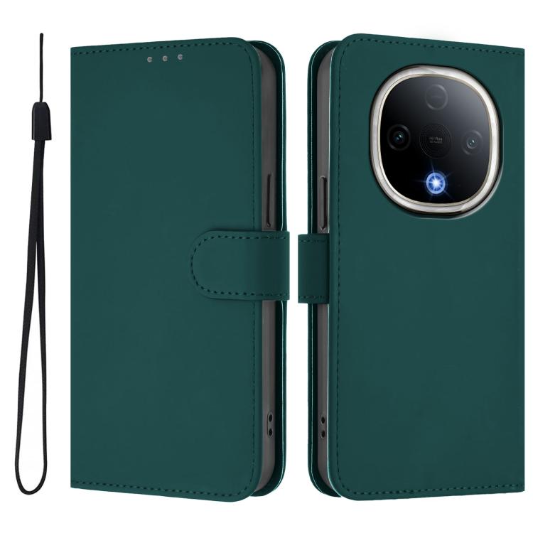 For vivo Y300 Skin Feel Solid Color Leather Phone Case with Lanyard
