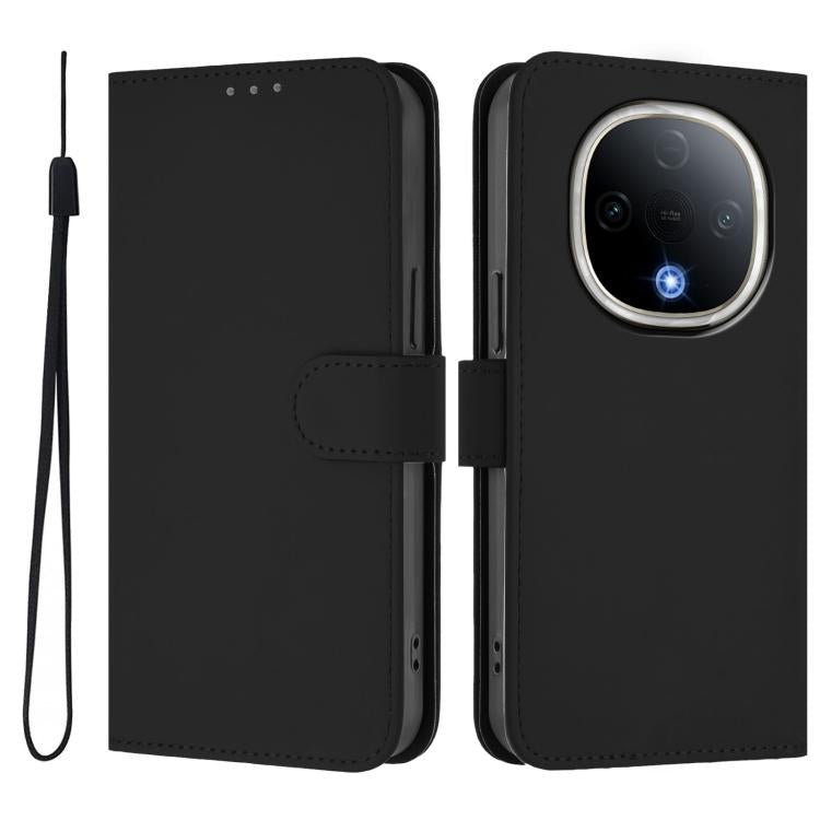 For vivo Y300 Skin Feel Solid Color Leather Phone Case with Lanyard