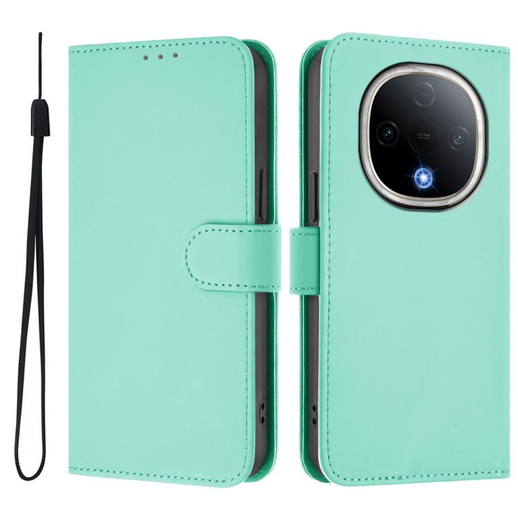 For vivo Y300 Skin Feel Solid Color Leather Phone Case with Lanyard