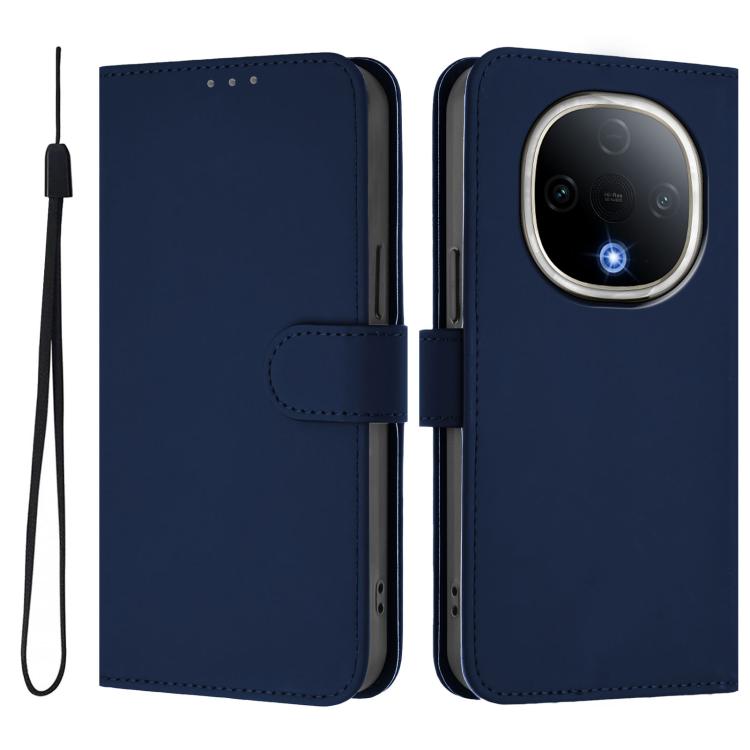 For vivo Y300 Skin Feel Solid Color Leather Phone Case with Lanyard