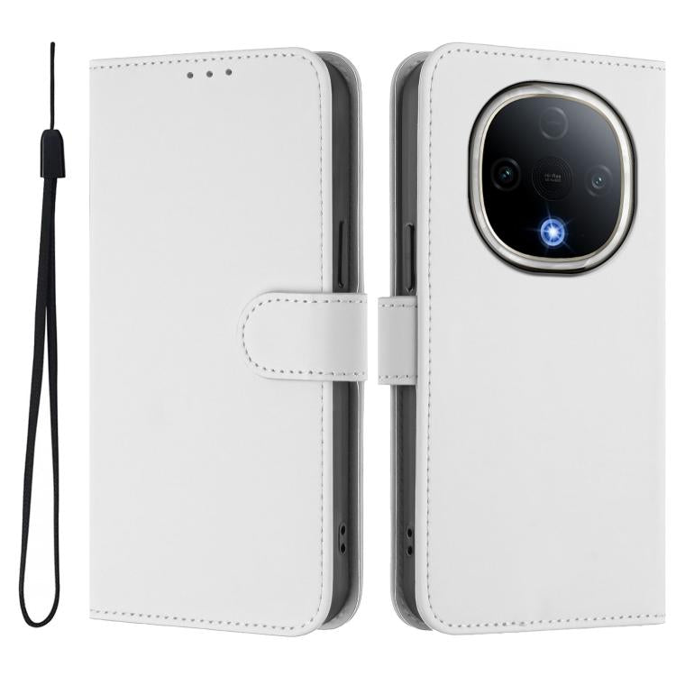 For vivo Y300 Skin Feel Solid Color Leather Phone Case with Lanyard