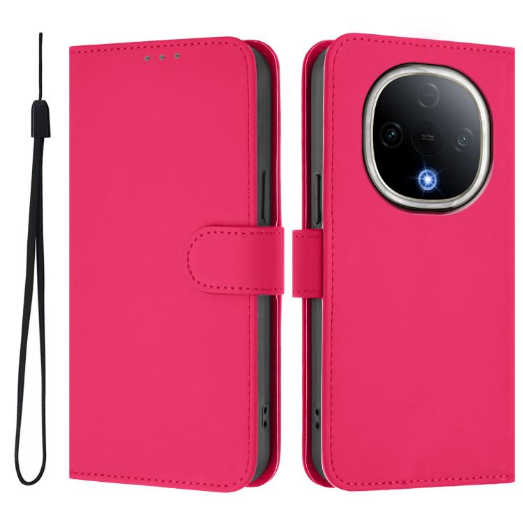For vivo Y300 Skin Feel Solid Color Leather Phone Case with Lanyard
