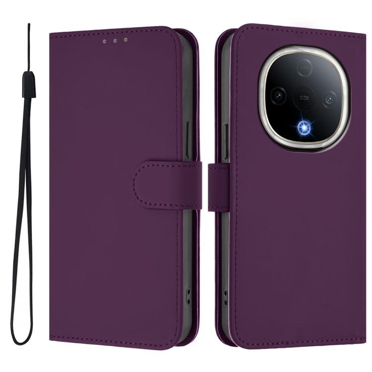 For vivo Y300 Skin Feel Solid Color Leather Phone Case with Lanyard