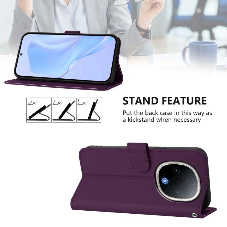 For vivo Y300 Skin Feel Solid Color Leather Phone Case with Lanyard