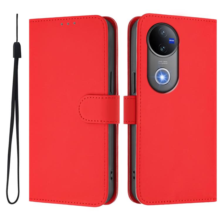 For vivo V50 Global Skin Feel Solid Color Leather Phone Case with Lanyard