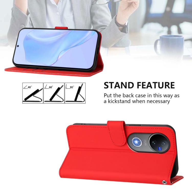 For vivo V50 Global Skin Feel Solid Color Leather Phone Case with Lanyard