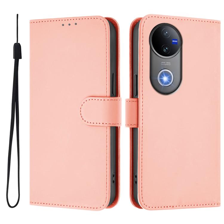 For vivo V50 Global Skin Feel Solid Color Leather Phone Case with Lanyard