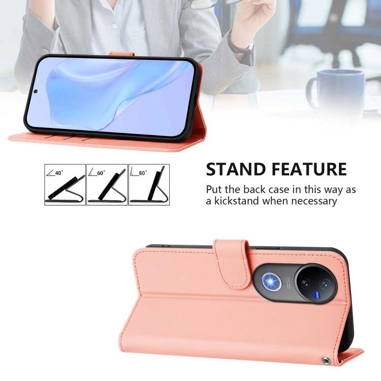 For vivo V50 Global Skin Feel Solid Color Leather Phone Case with Lanyard