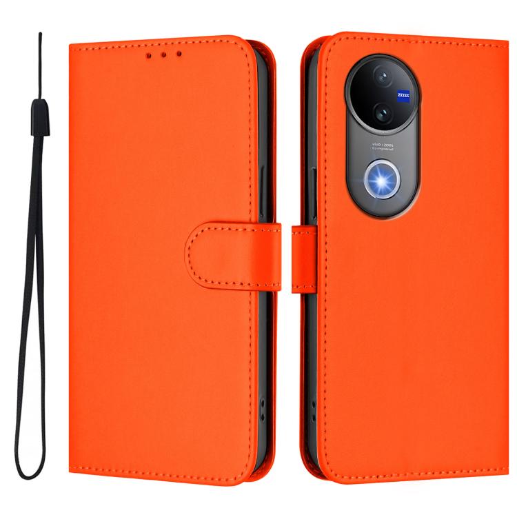 For vivo V50 Global Skin Feel Solid Color Leather Phone Case with Lanyard