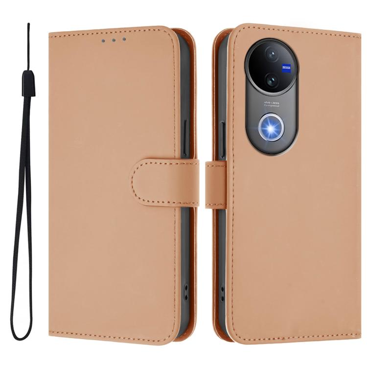 For vivo V50 Global Skin Feel Solid Color Leather Phone Case with Lanyard