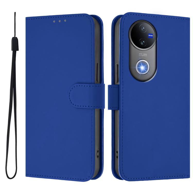 For vivo V50 Global Skin Feel Solid Color Leather Phone Case with Lanyard