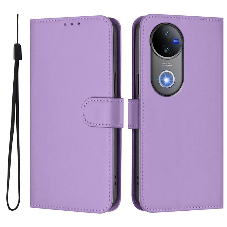 For vivo V50 Global Skin Feel Solid Color Leather Phone Case with Lanyard